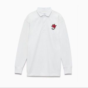 Aritzia TNA White Coveham Cropped Polo Shirt (Small)